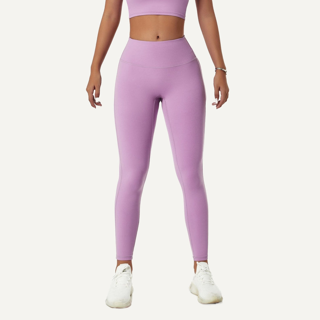 High-Waisted Leggings with Curved Waist Seams - Lilac