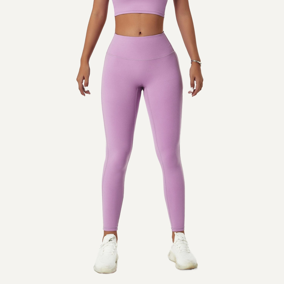 High-Waisted Leggings with Curved Waist Seams - Lilac