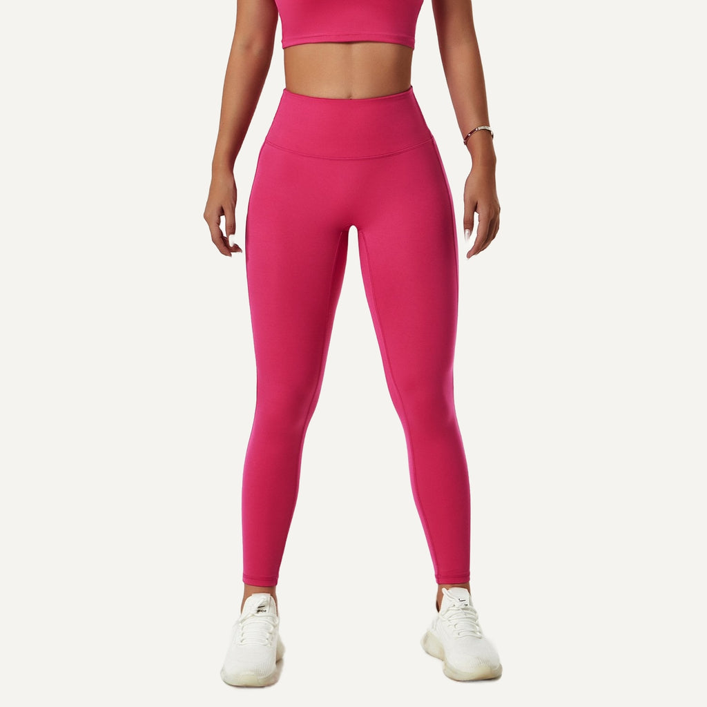 High-Waisted Leggings with Curved Waist Seams - Magenta