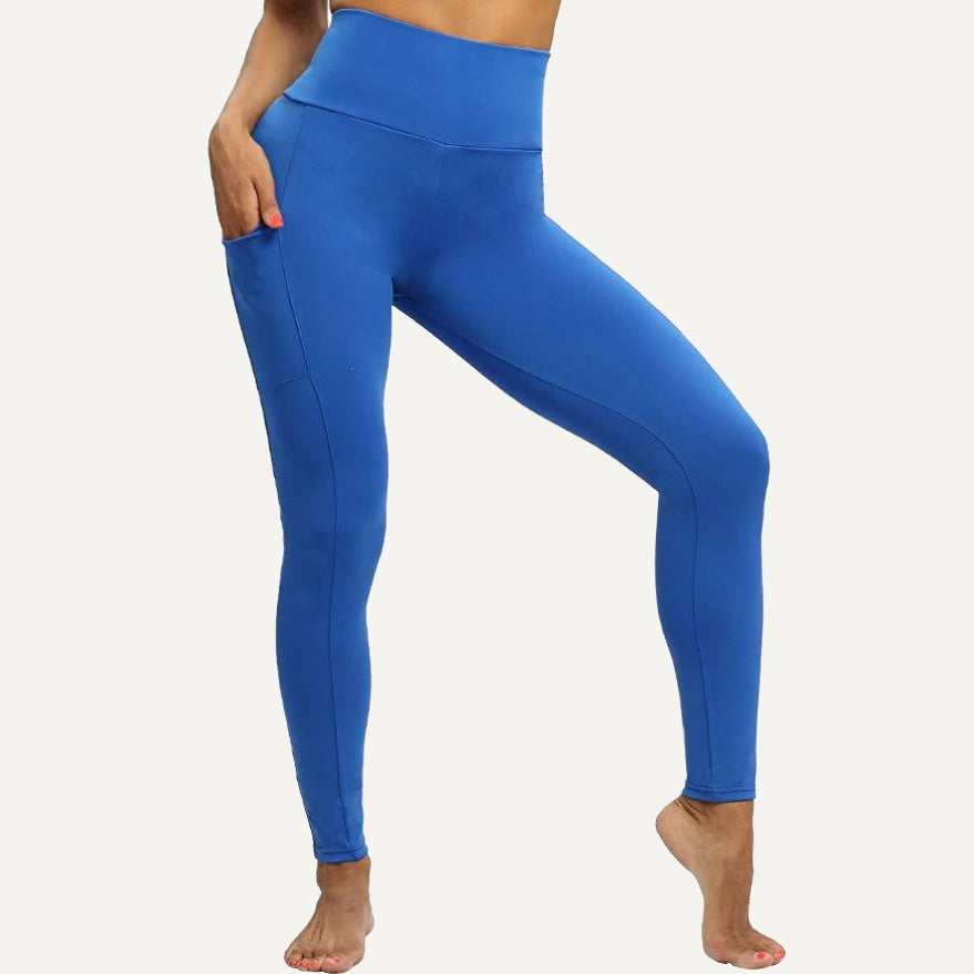 High-Waisted Leggings with Two Side Pockets - Blue