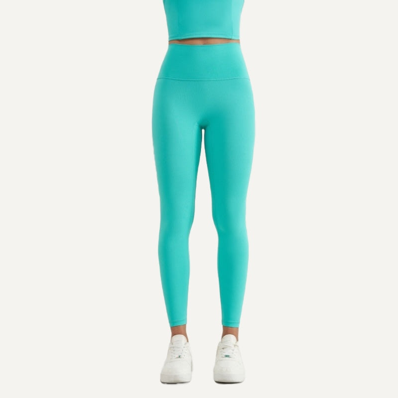 High-Waisted Fitted Nylon Leggings - Turquoise