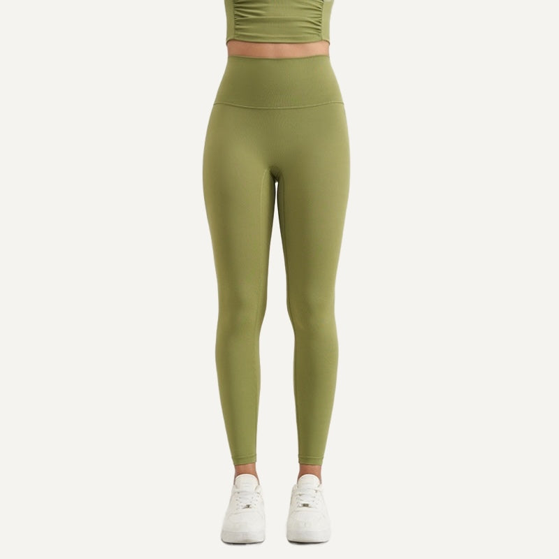 High-Waisted Fitted Nylon Leggings - Olive