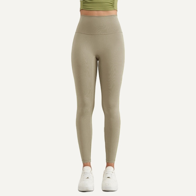 High-Waisted Fitted Nylon Leggings - Stone