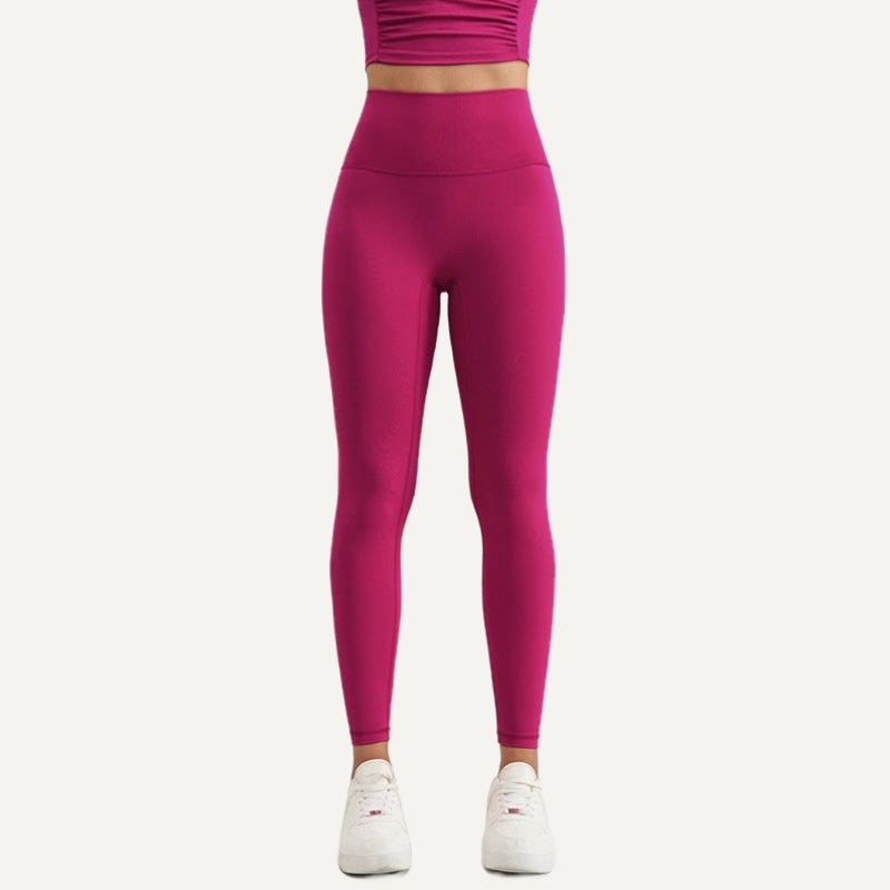 High-Waisted Fitted Nylon Leggings - Berry