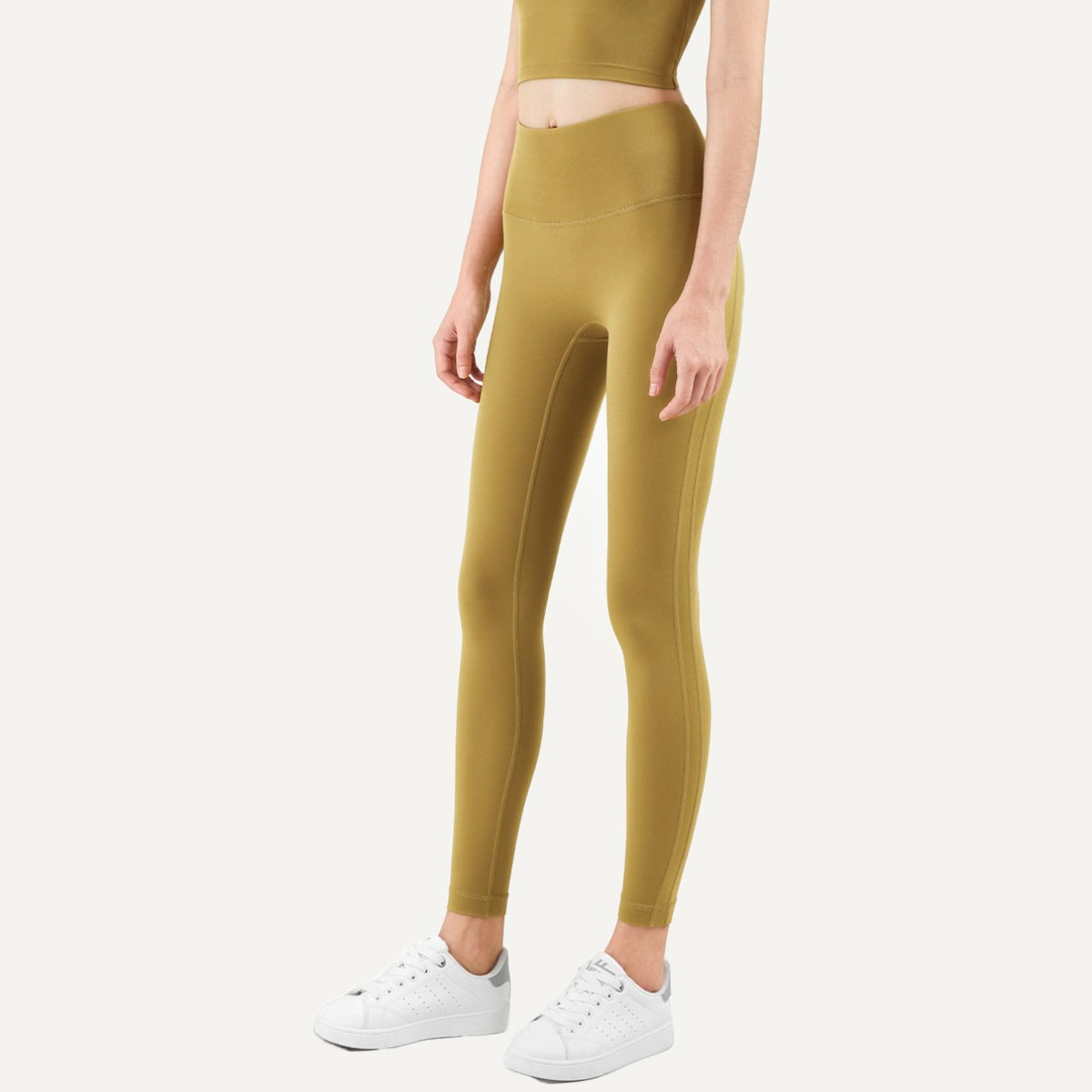 High-Waisted Leggings with Side Seam Detail - Mustard