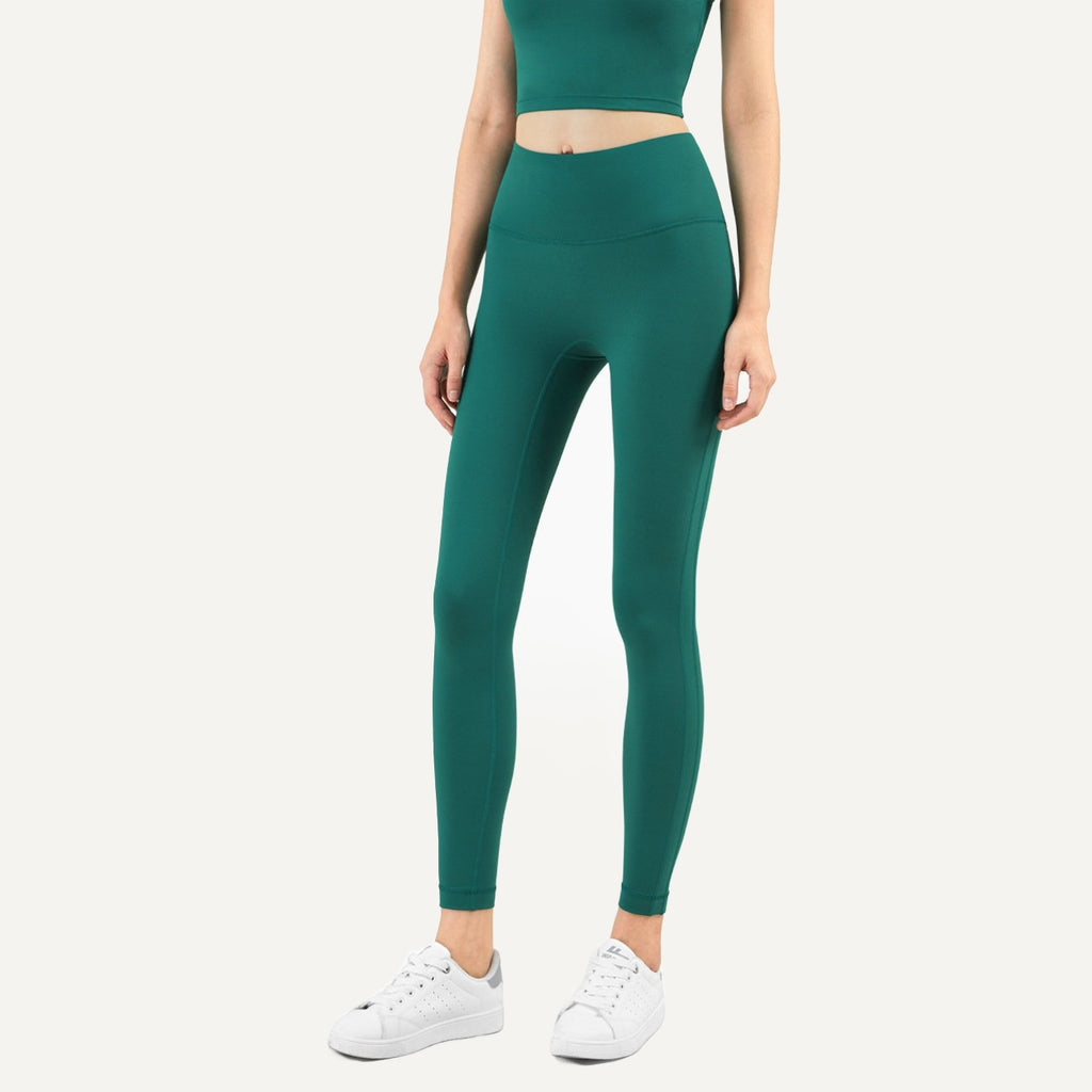 High-Waisted Leggings with Side Seam Detail - Deep Teal