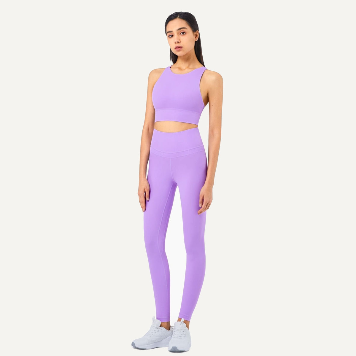 High-Waisted Leggings with Side Seam Detail - Lilac