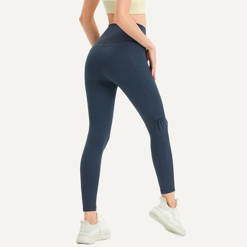V-Waist Leggings with Side Pockets - Navy