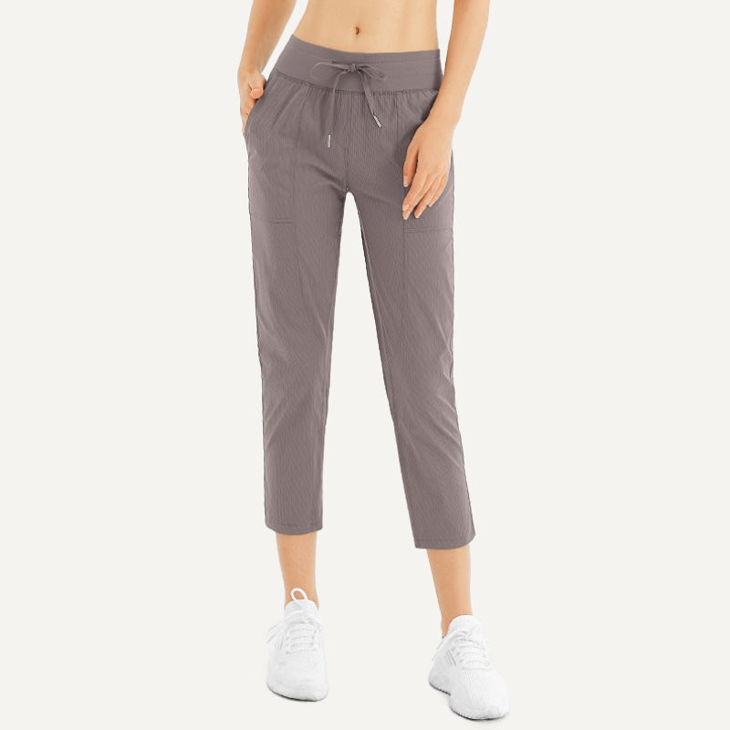Cropped Drawstring Pants with Side Pockets - Mauve