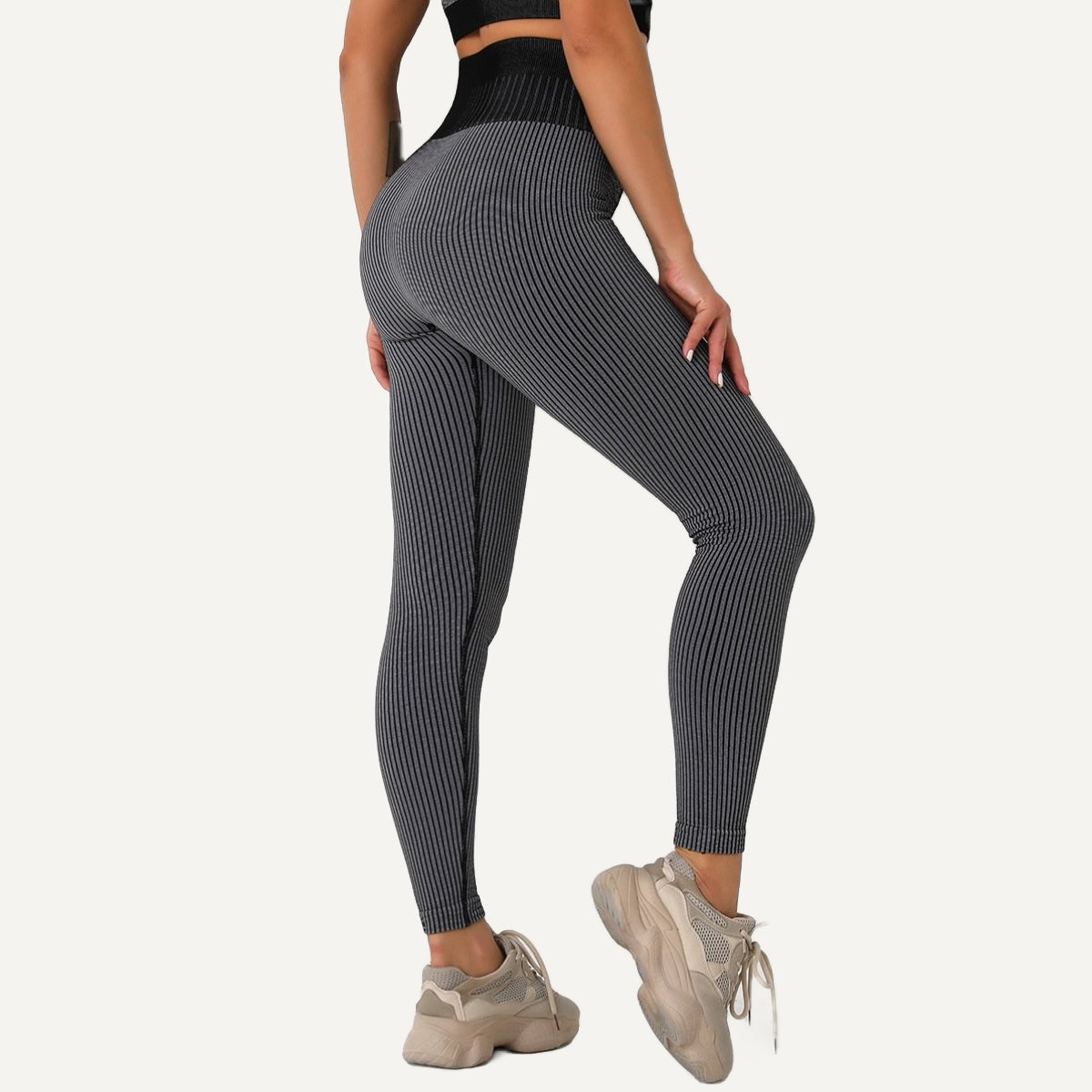 High-Waisted Ribbed Leggings - Charcoal