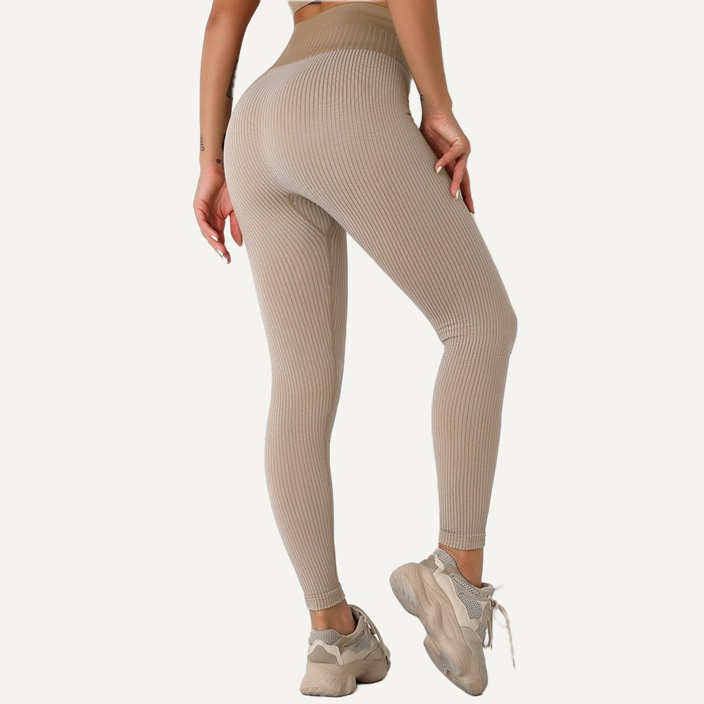 High-Waisted Ribbed Leggings - Taupe
