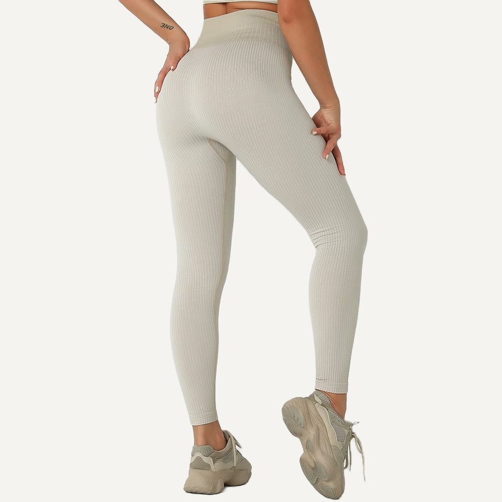 High-Waisted Ribbed Leggings - Ivory