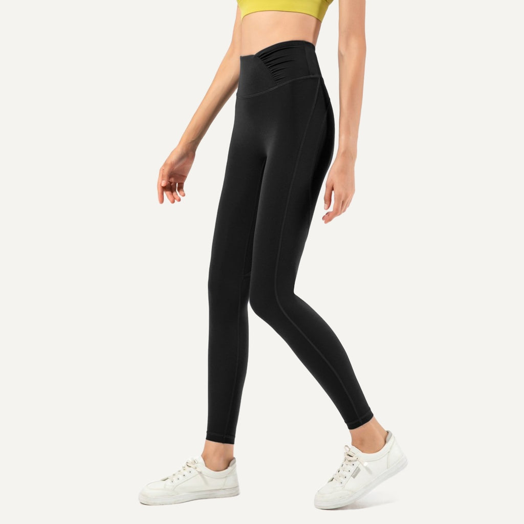 High-Waisted Leggings with Angled Waistband - Black
