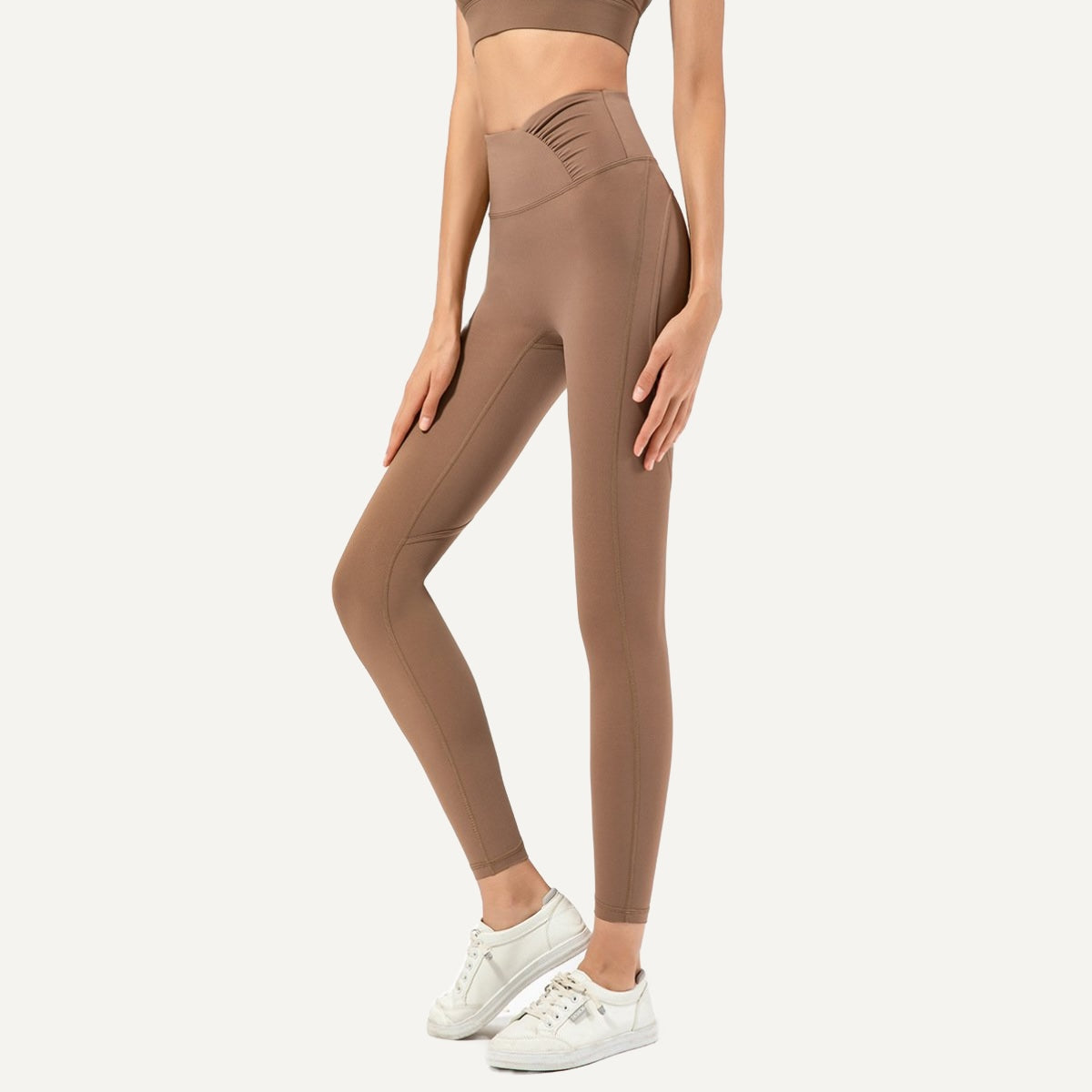 High-Waisted Leggings with Angled Waistband - Cocoa