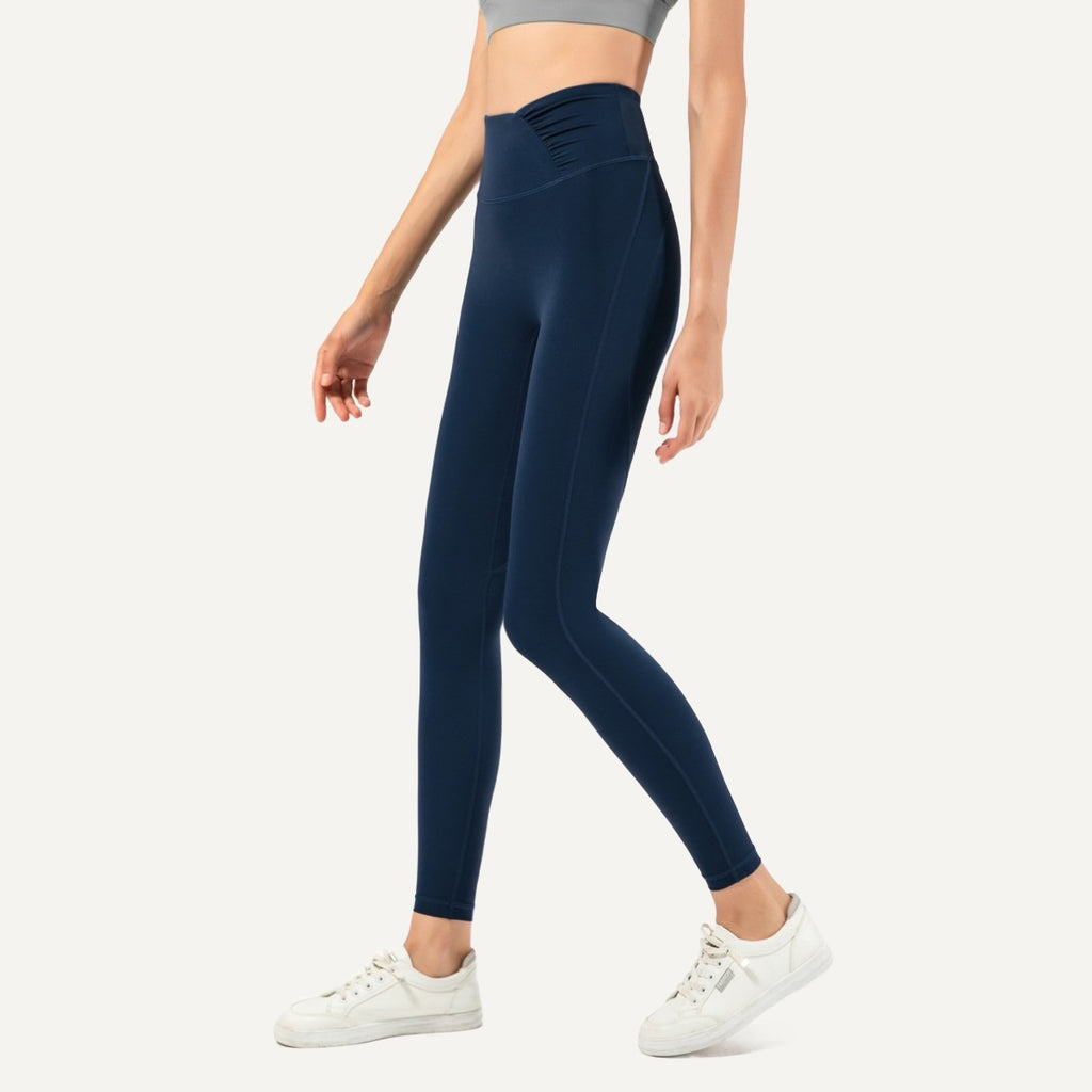 High-Waisted Leggings with Angled Waistband - Navy