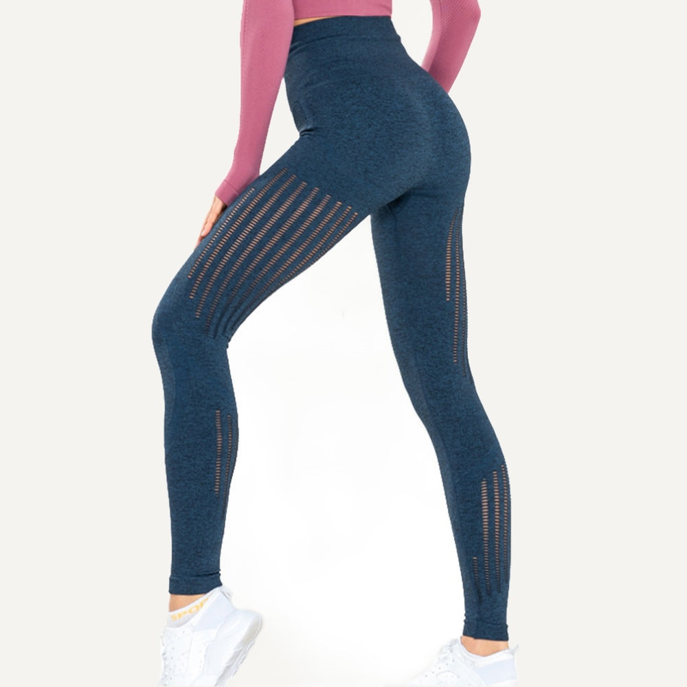 High-Waisted Leggings with Openwork Side Panels - Navy