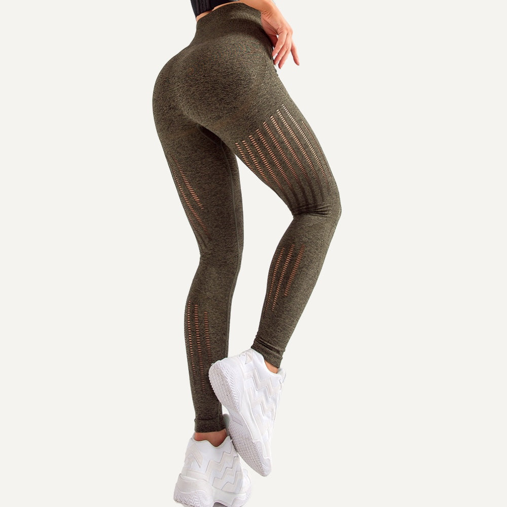 High-Waisted Leggings with Openwork Side Panels - Olive