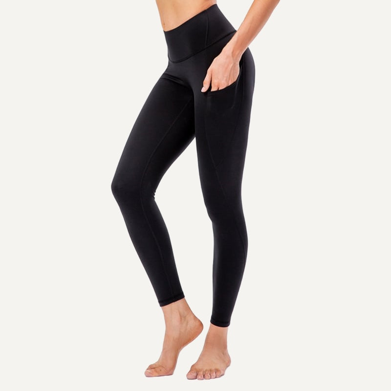 High-Waisted Leggings with Side Pockets - Black