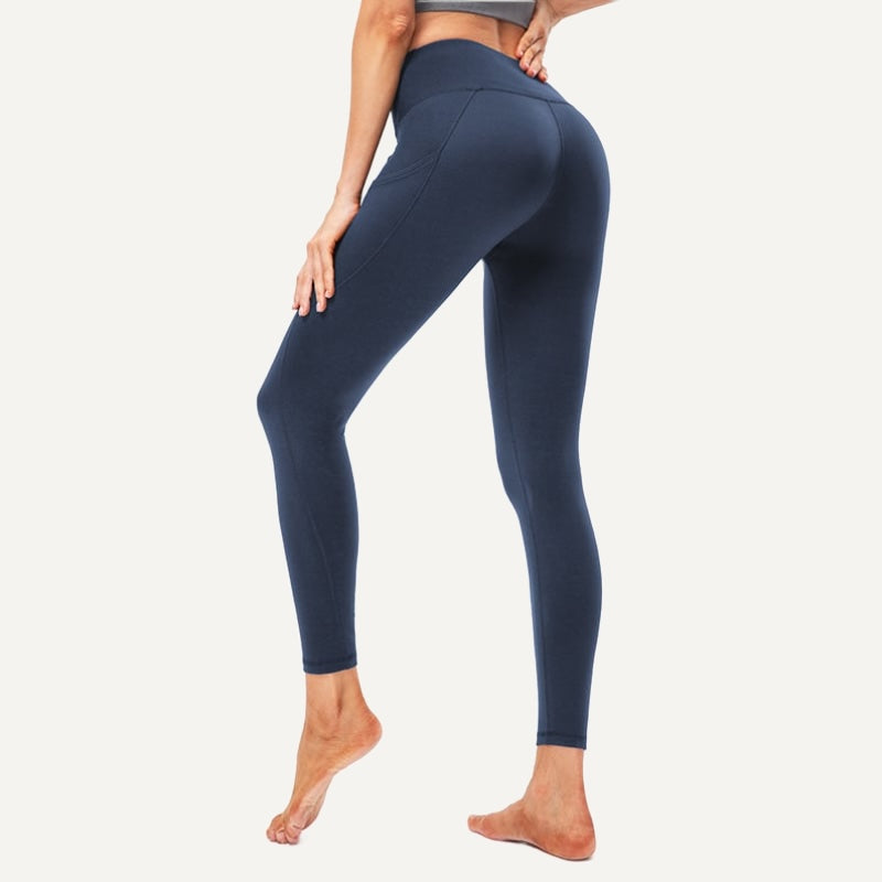 High-Waisted Leggings with Side Pockets - Navy
