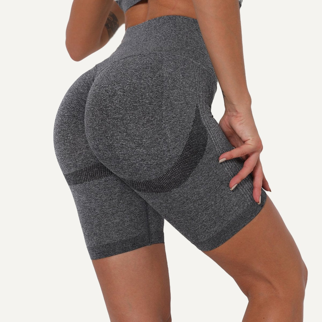 High-Waisted Heathered Biker Shorts - Charcoal