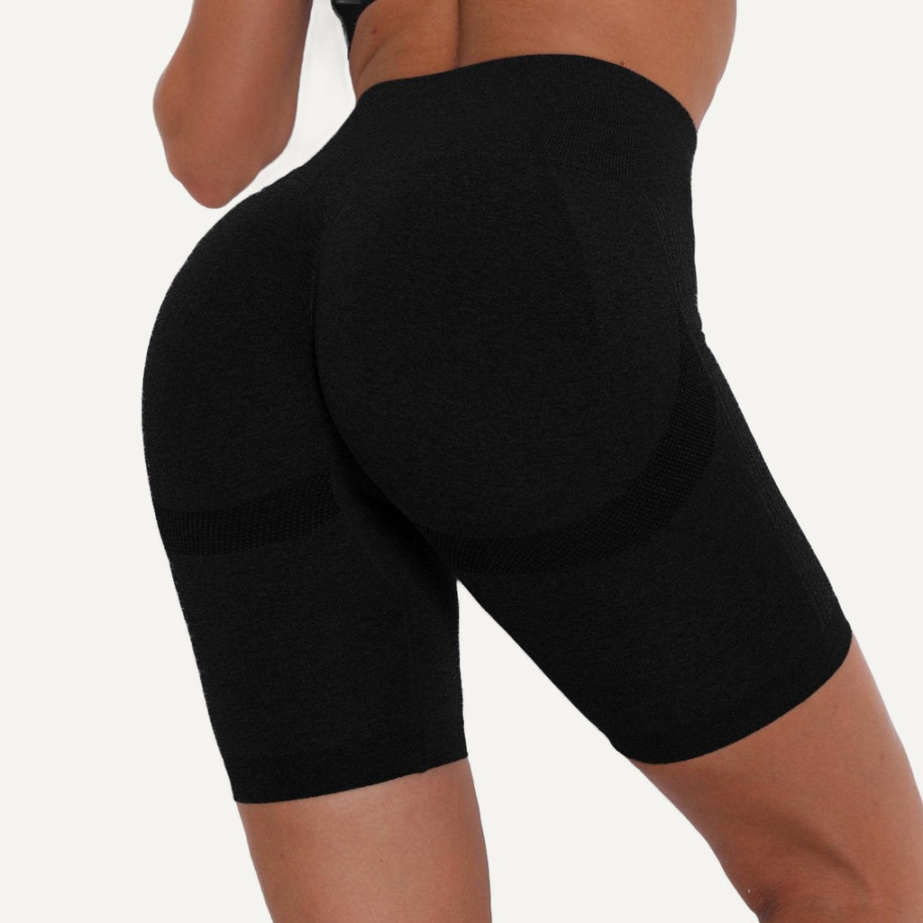 High-Waisted Heathered Biker Shorts - Black