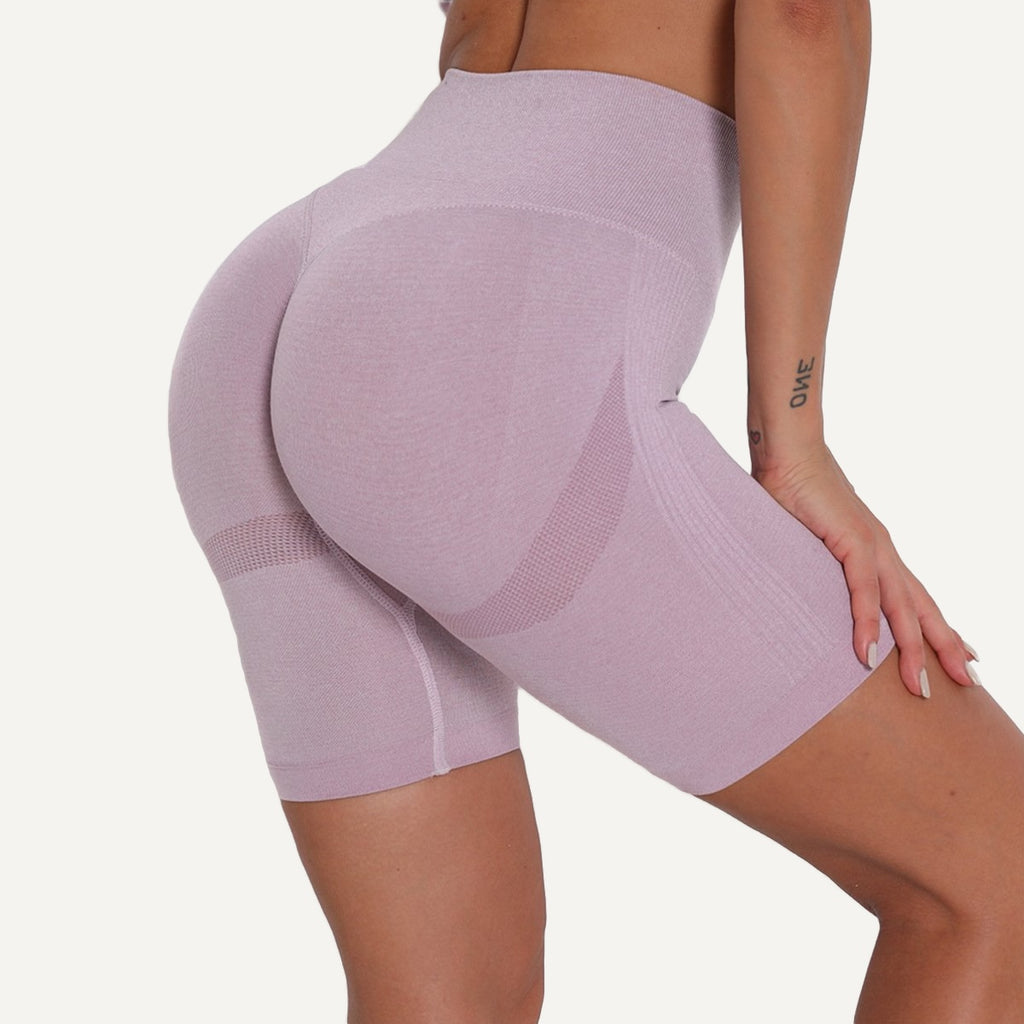 High-Waisted Heathered Biker Shorts - Lilac