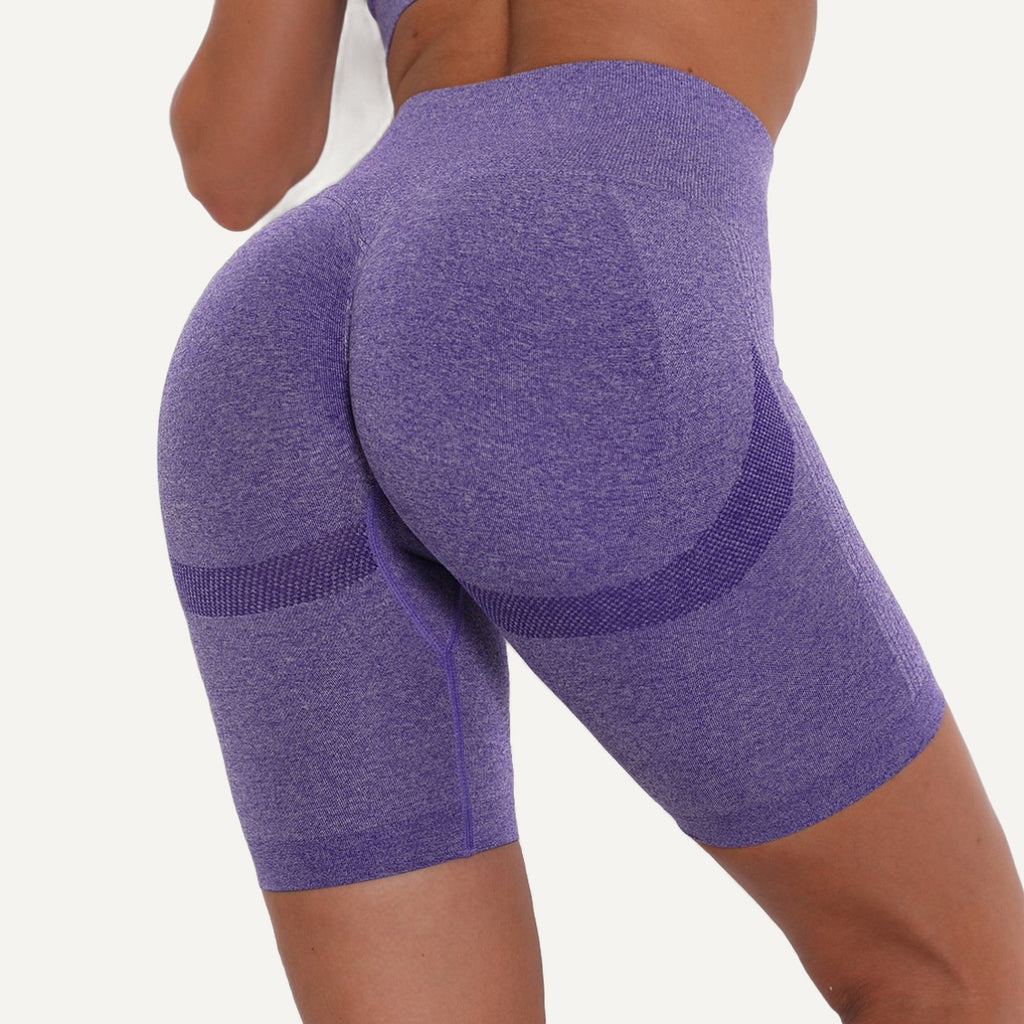 High-Waisted Heathered Biker Shorts - Purple