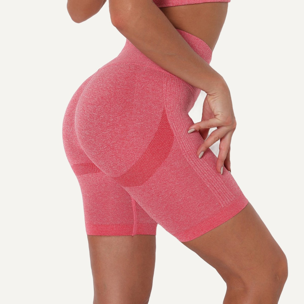 High-Waisted Heathered Biker Shorts - Coral
