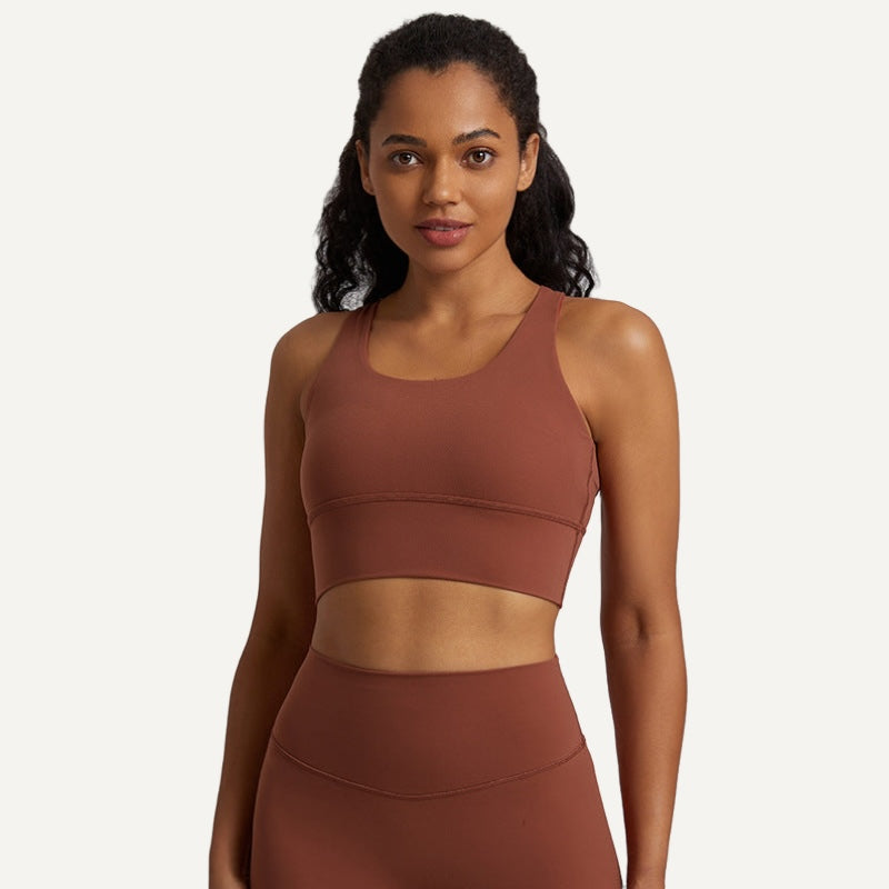 Strappy-Back Sports Bra with Wide Underband - Rust