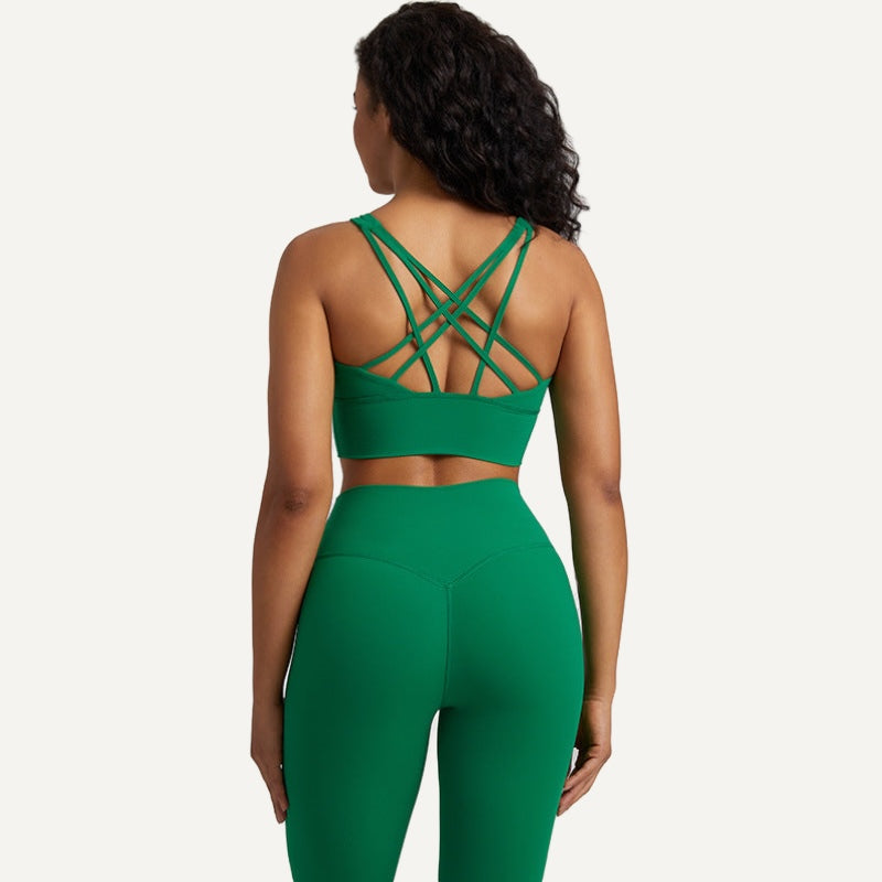 Strappy-Back Sports Bra with Wide Underband - Green