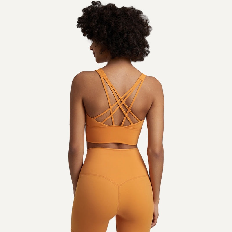 Strappy-Back Sports Bra with Wide Underband - Orange