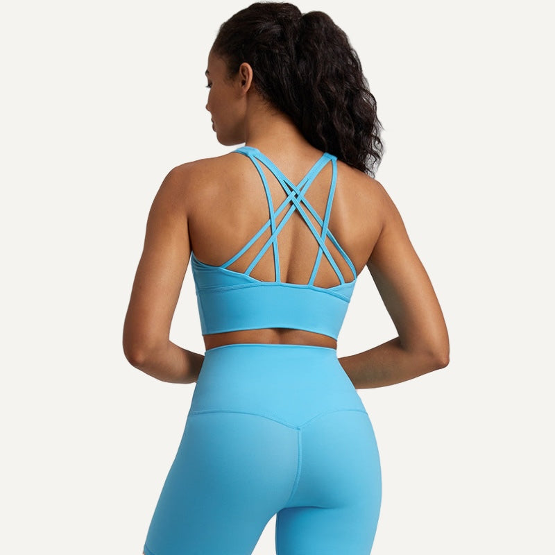 Strappy-Back Sports Bra with Wide Underband - Sky Blue