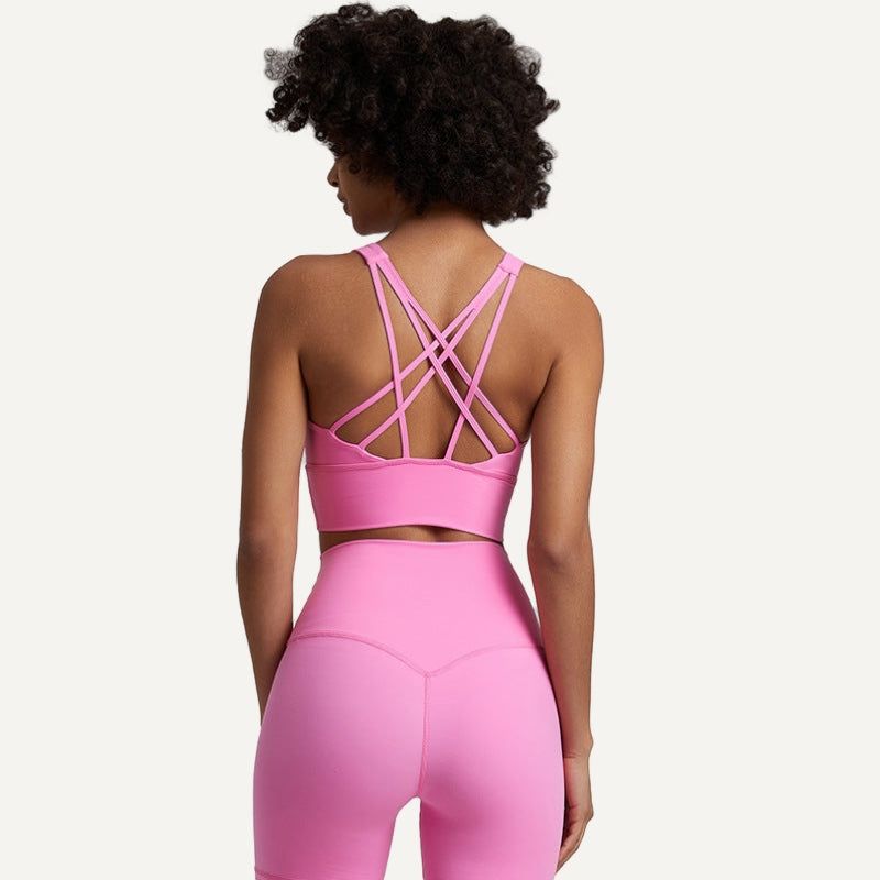 Strappy-Back Sports Bra with Wide Underband - Pink