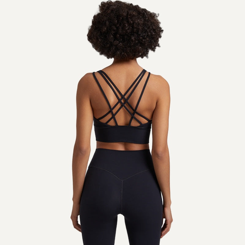 Strappy-Back Sports Bra with Wide Underband - Black