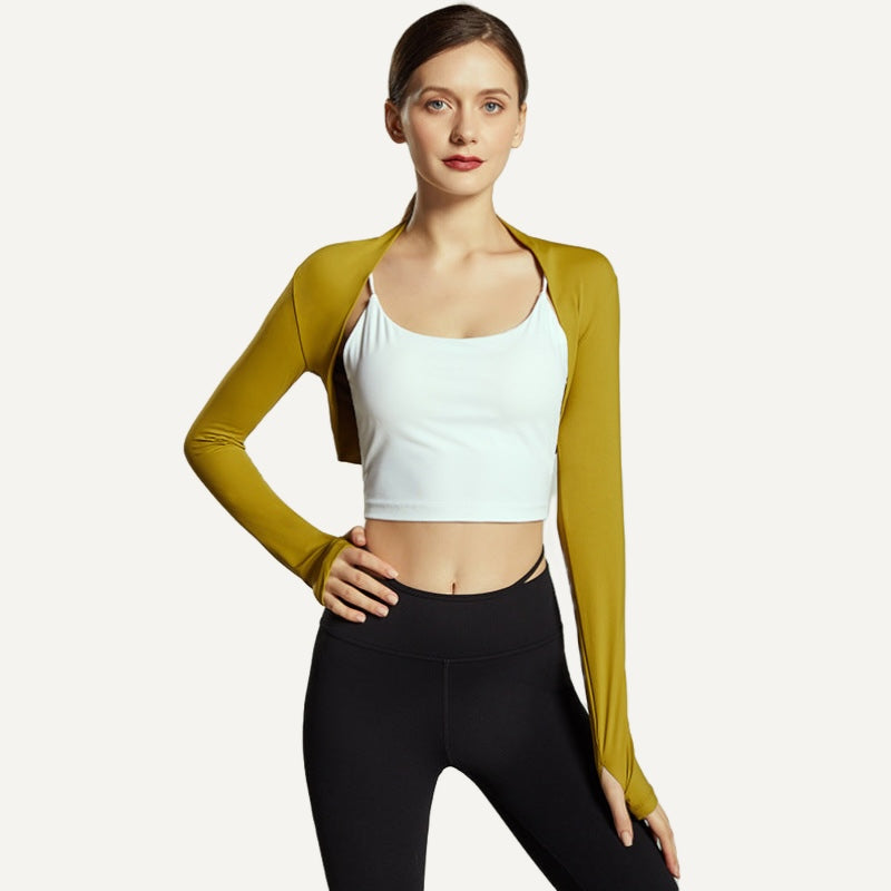 Open-Front Workout Shrug with Long Sleeves - Mustard