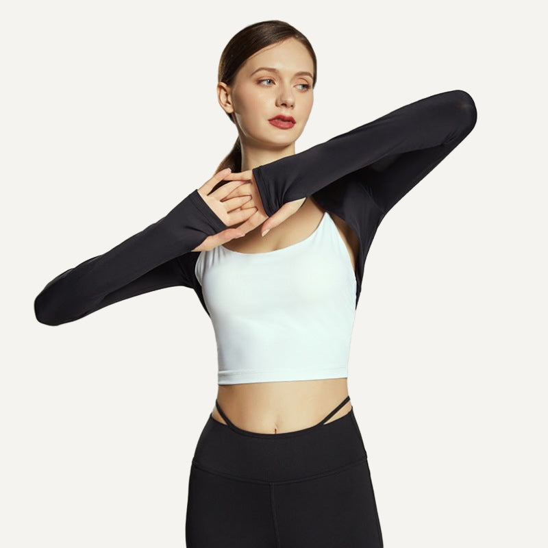 Open-Front Workout Shrug with Long Sleeves - Black