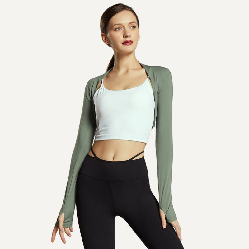 Open-Front Workout Shrug with Long Sleeves - Sage