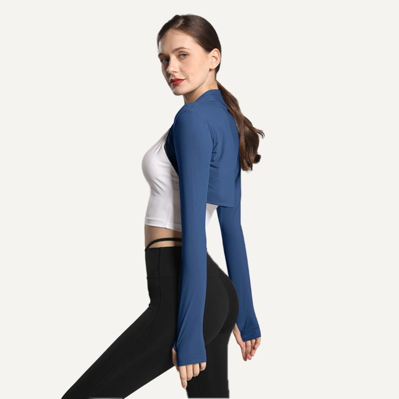 Open-Front Workout Shrug with Long Sleeves - Navy