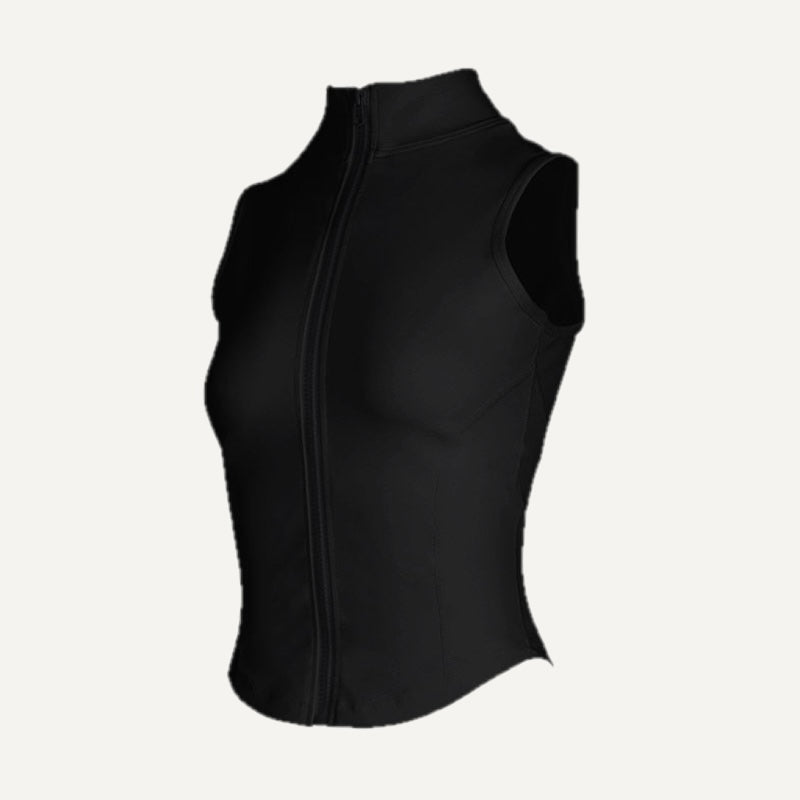 Sleeveless Zip-Up Workout Top with Stand Collar - Black