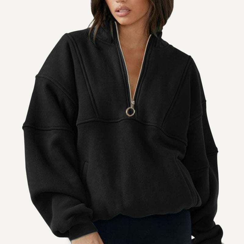 Half-Zip Sweatshirt with Ring Pull - Black