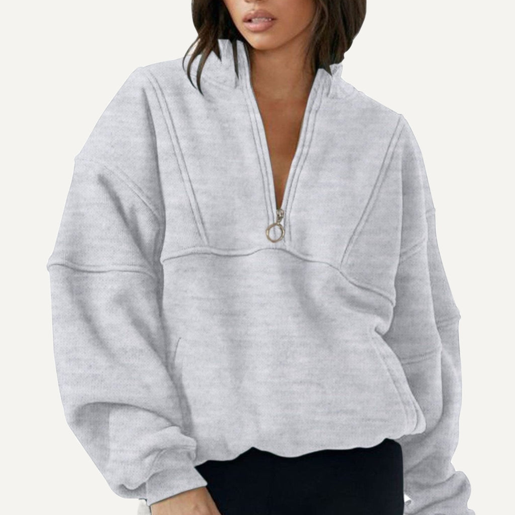 Half-Zip Sweatshirt with Ring Pull - Light Gray