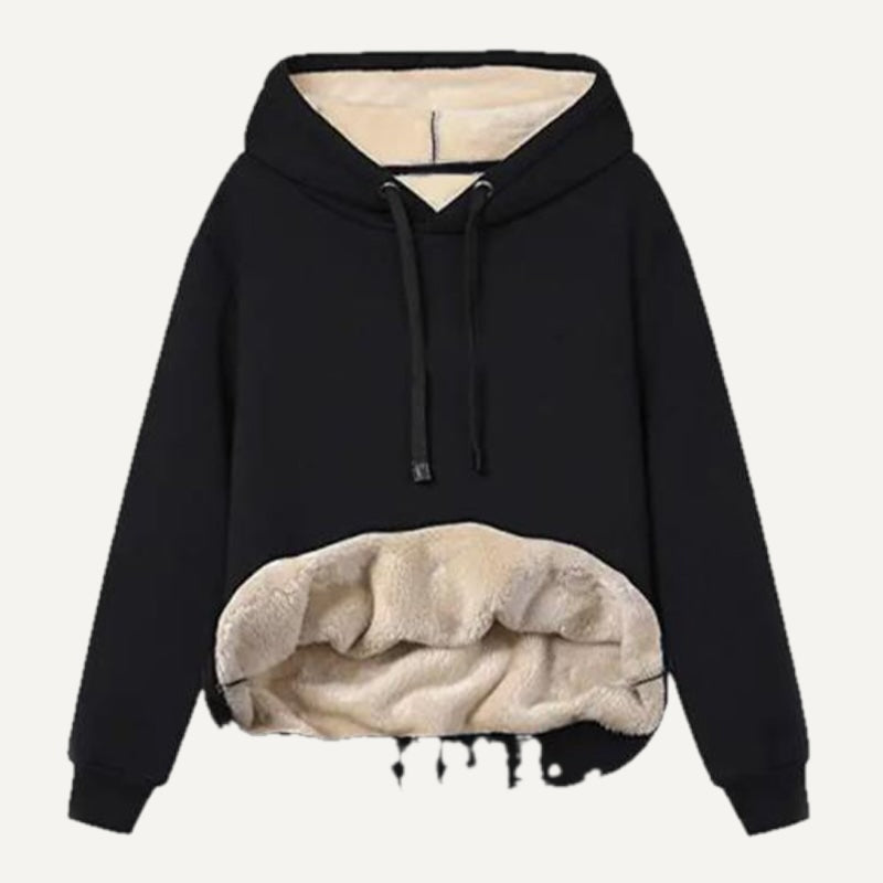 Fleece-Lined Pullover Hoodie with Kangaroo Pocket - Black