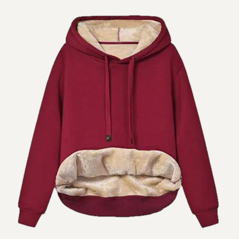 Fleece-Lined Pullover Hoodie with Kangaroo Pocket - Burgundy