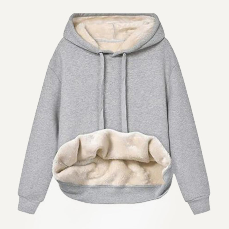 Fleece-Lined Pullover Hoodie with Kangaroo Pocket - Light Gray