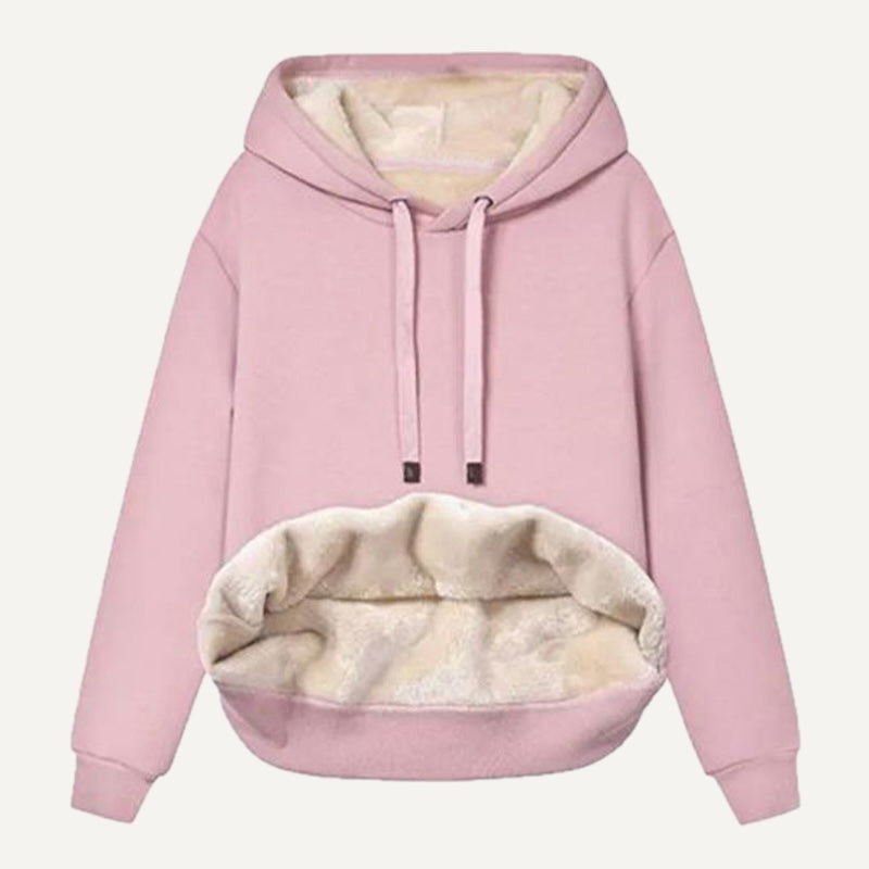 Fleece-Lined Pullover Hoodie with Kangaroo Pocket - Pink