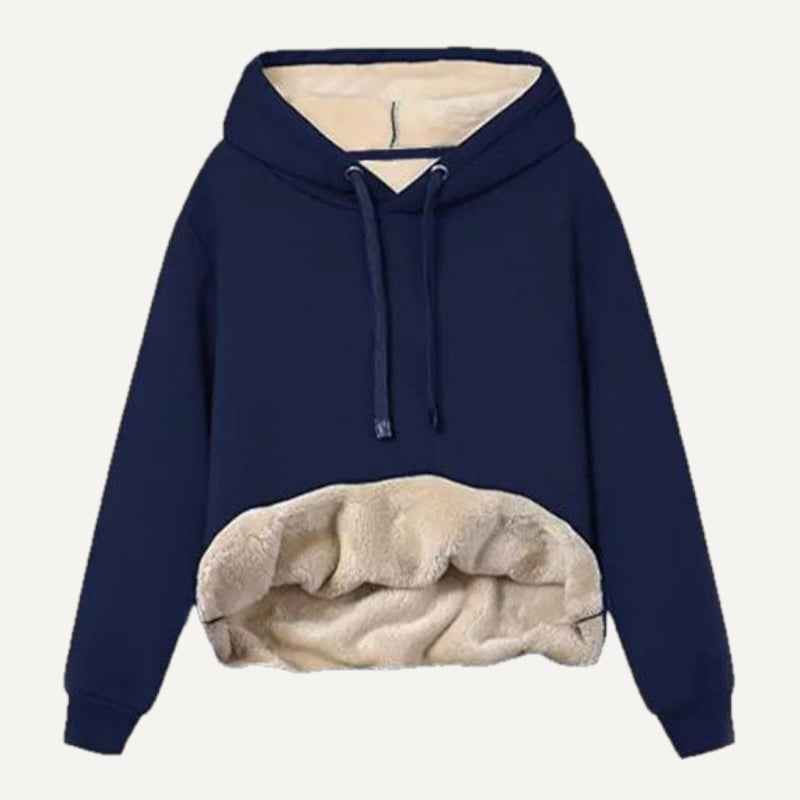 Fleece-Lined Pullover Hoodie with Kangaroo Pocket - Navy