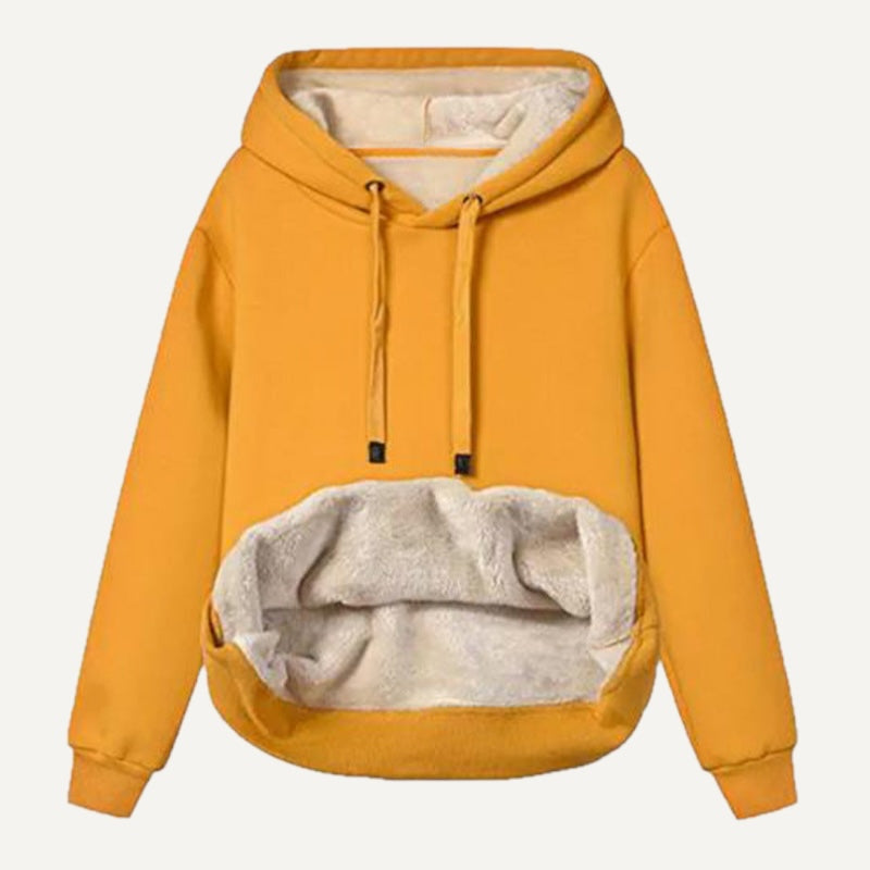 Fleece-Lined Pullover Hoodie with Kangaroo Pocket - Mustard