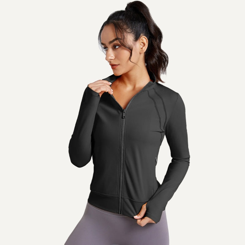 Stand-Collar Zip-Up Workout Jacket - Black