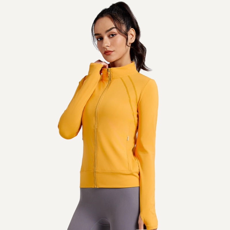 Stand-Collar Zip-Up Workout Jacket - Golden Yellow