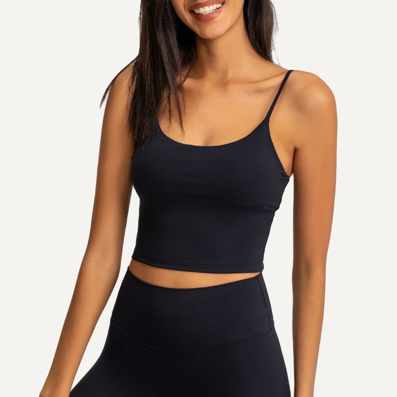Spaghetti-Strap Workout Crop Top - Black